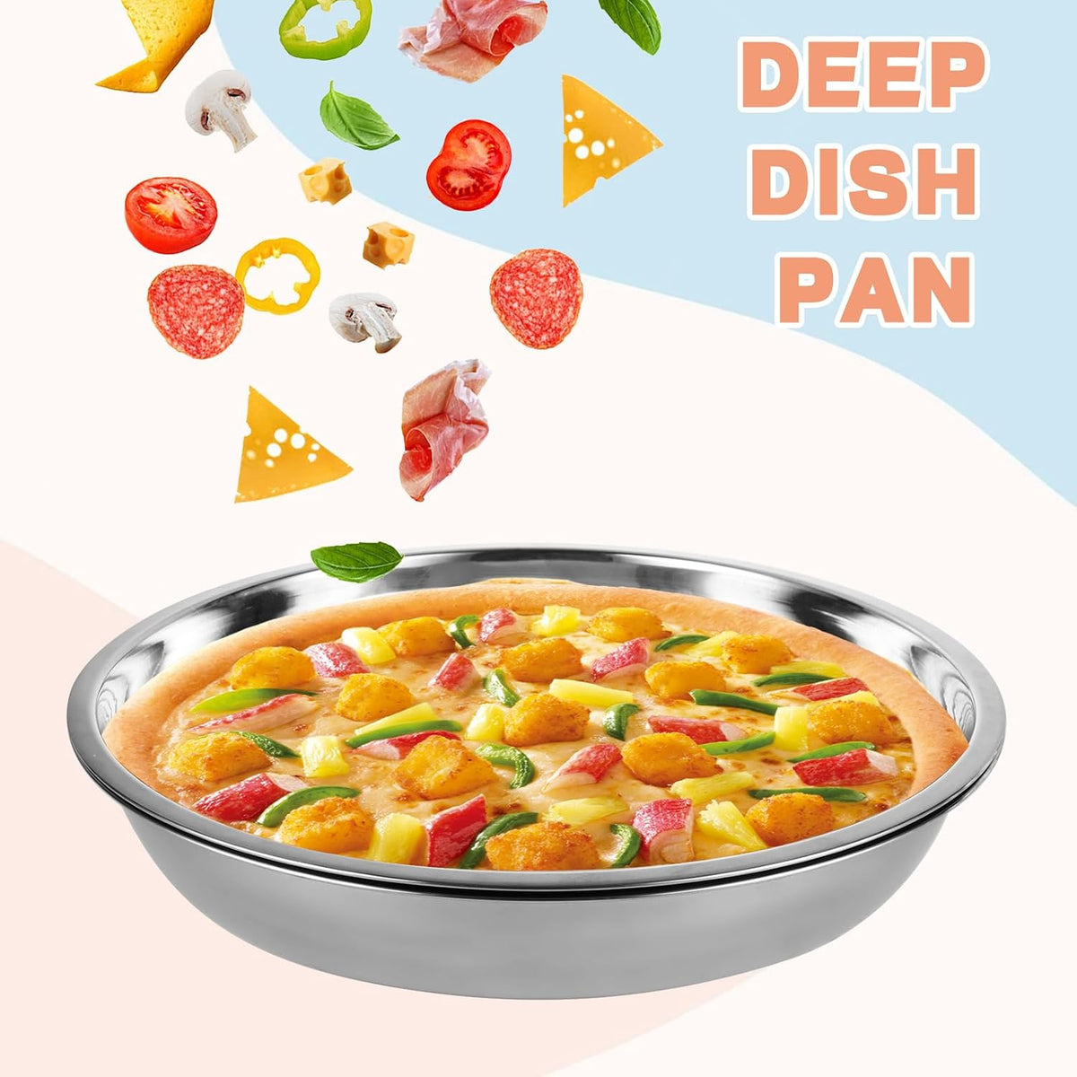 6 Pack Deep Dish Pizza Pan 8 Inch Stainless Steel Pizza Pan for Oven, Non-Stick & Dishwasher Safe Pizza Tray Pizza Baking Sheet Pizza Plates Pie Pan for Pizza, Pie, Cookie