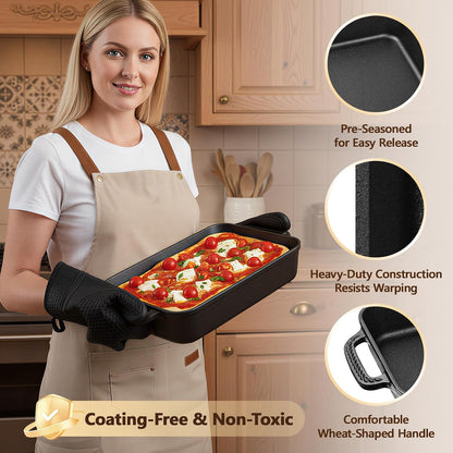 Cast Iron Detroit Style Pizza Pan, 9x13 Inch Deep Dish Pizza Pan