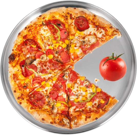 13-3/8" Stainless Steel Pizza Pan, Round Silver Metal Baking Tray for Pizza