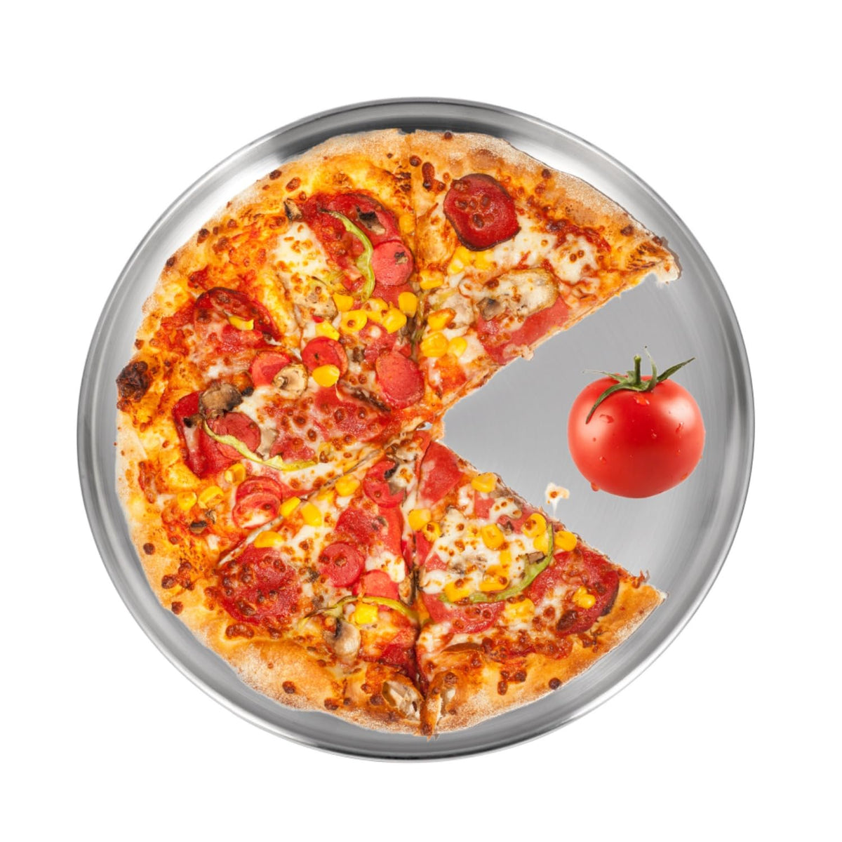 13-3/8" Stainless Steel Pizza Pan, Round Silver Metal Baking Tray for Pizza