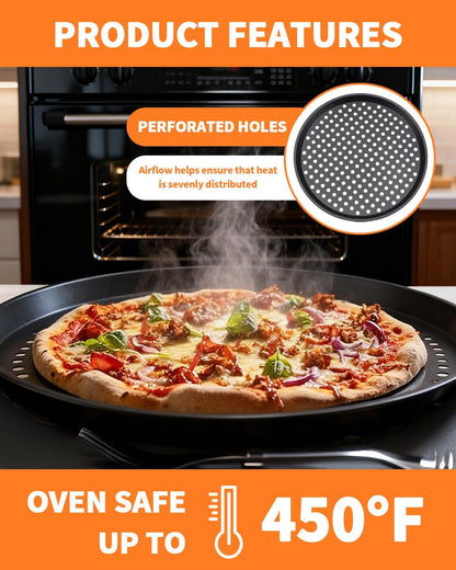 12-Inch Nonstick Pizza Pan with Holes, Perforated Carbon Steel Pizza Tray for Oven, Round Bakeware Pizza Tray for Home Restaurant Kitchen