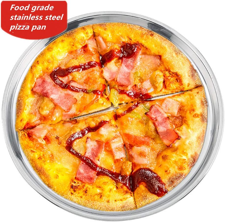 Deep Dish Pizza Pan,Stainless Steel Pizza Tray Oven Pan,Pie Grill Pan Baking Pan10-12-14Inch (16x1.95)