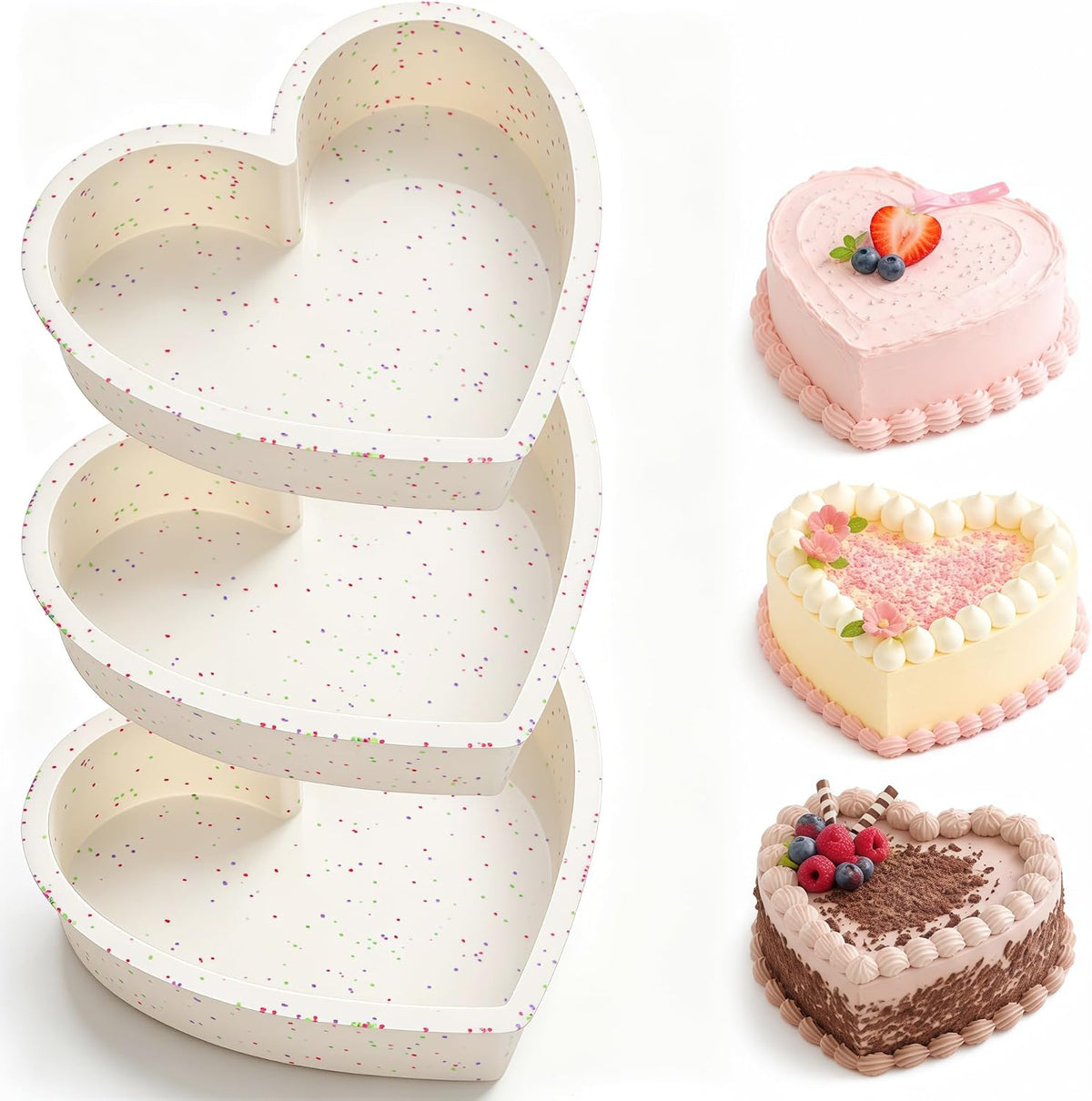 8 Inch Heart Shaped Cake Pans for Baking, Set of 3