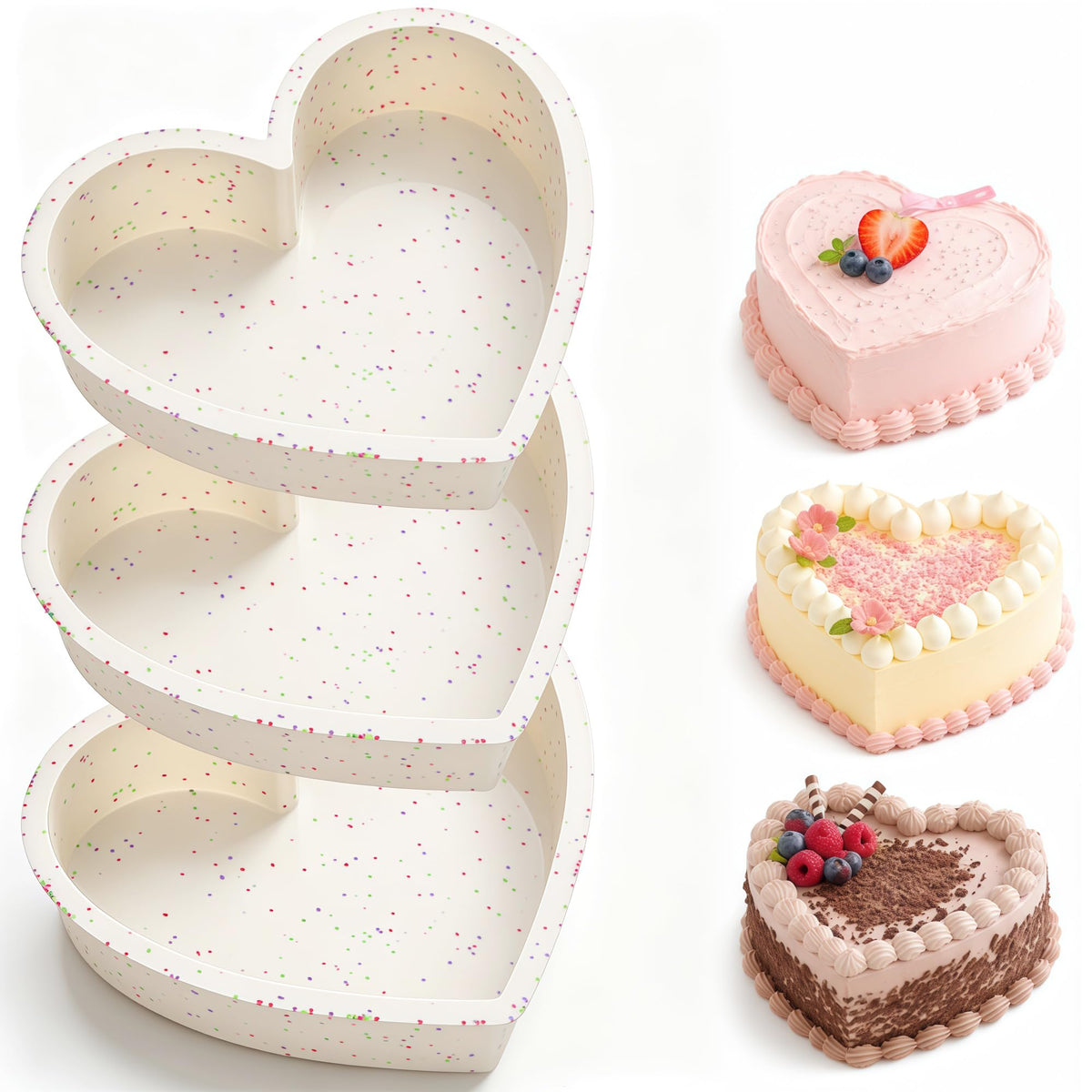 8 Inch Heart Shaped Cake Pans for Baking, Set of 3