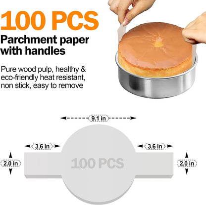 9 Inch Round Cake Pans Set of 2 with 100 Pieces Parchment Paper