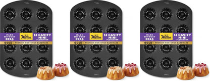 Wilton Gold Non-Stick Mini Fluted Tube Pan, Made Without PFAS, 12-Cavity