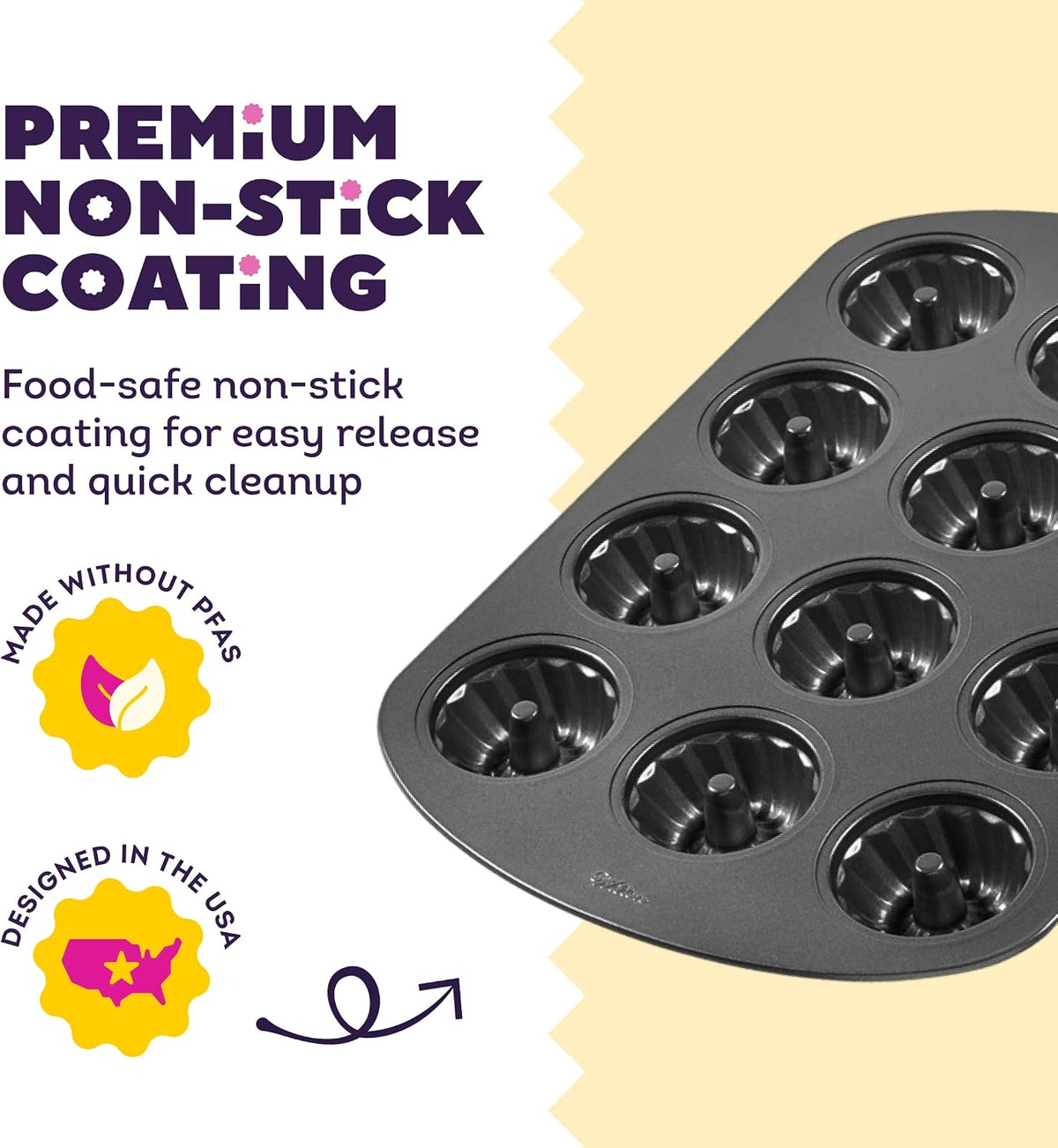 Wilton Gold Non-Stick Mini Fluted Tube Pan, Made Without PFAS, 12-Cavity