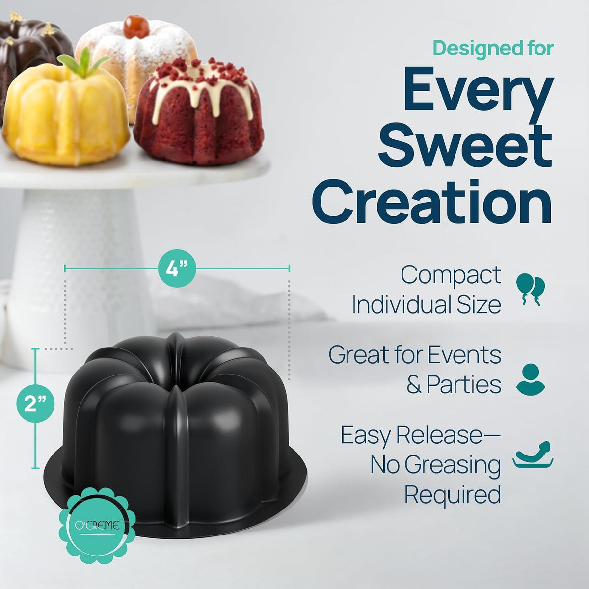 O'CREME Mini Cake Pan Silicone Baking Mold, Reusable Bakeable Silicone Molds for Jello and Desserts, Non-Stick BPA-Free, Moldes para Flan, Moldes Para Gelatinas, Mini Flan Molds, 25 Pack