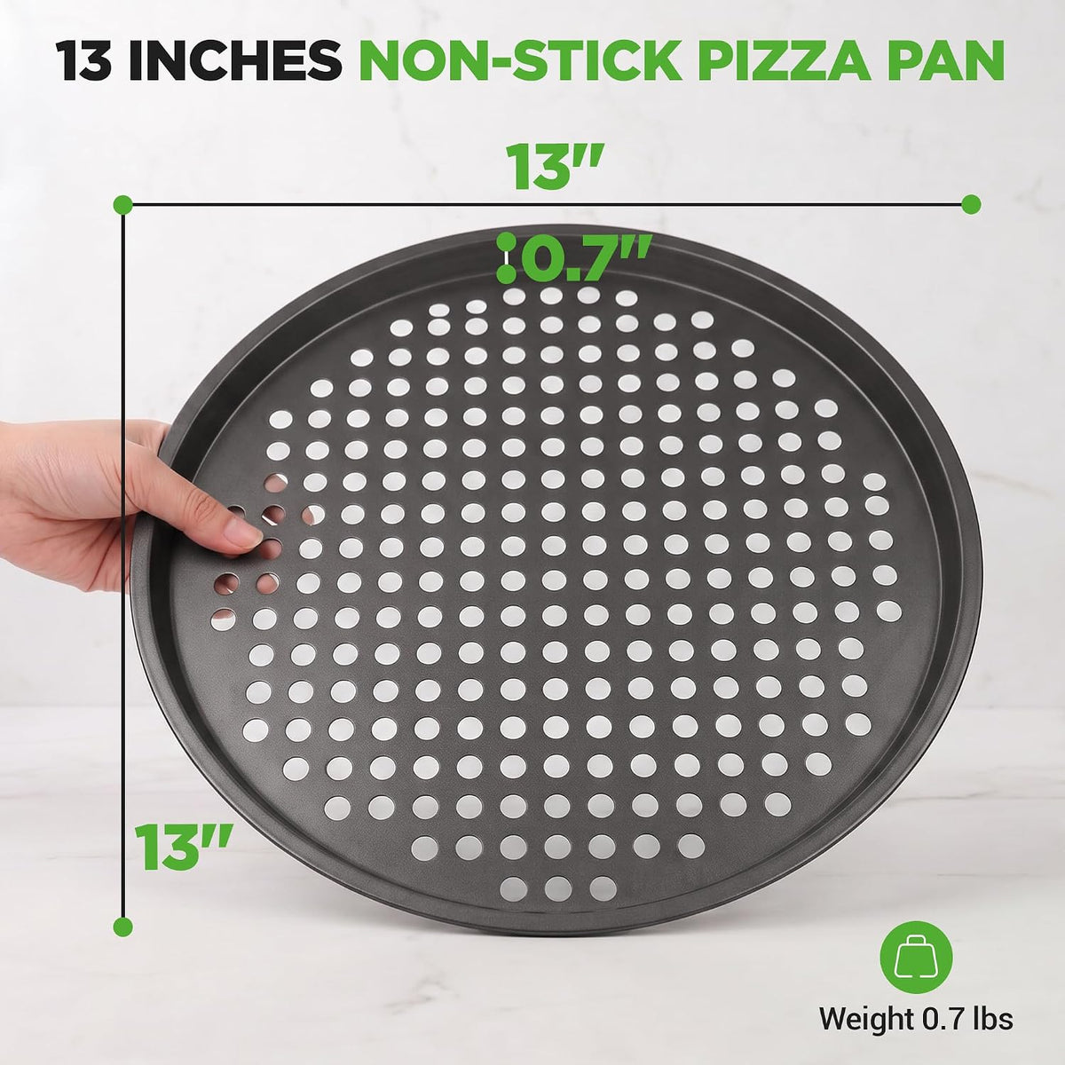 NutriChef 12.8 Inch Nonstick Pizza Pan for Oven - Carbon Steel Pizza Baking Tray with Airflow Holes - Premium Bakeware for Fresh & Frozen Pizza, Dishwasher Safe - Gray
