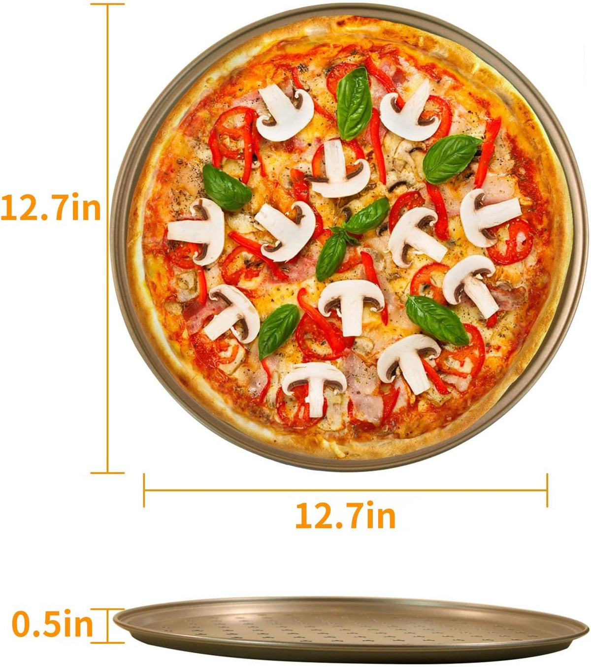 12.6 Inch Pizza Pan Set of 2, Non-Stick Carbon Steel Pizza Crisper Tray