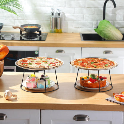 12 Pcs Pizza Pan Riser Stands Tray Set,Silver,Round