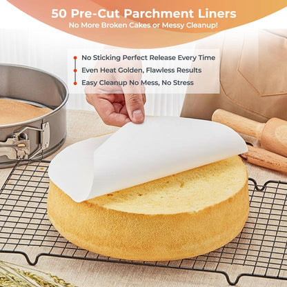 RFAQK 9 Inch Springform Pan Nonstick Leakproof - Spring Form Pan for Cheesecake with Removable Bottom, Include Spatula & 50pcs Parchment Paper, Recipe E-Book - Ideal for Baking Cakes, Pizzas, & More!