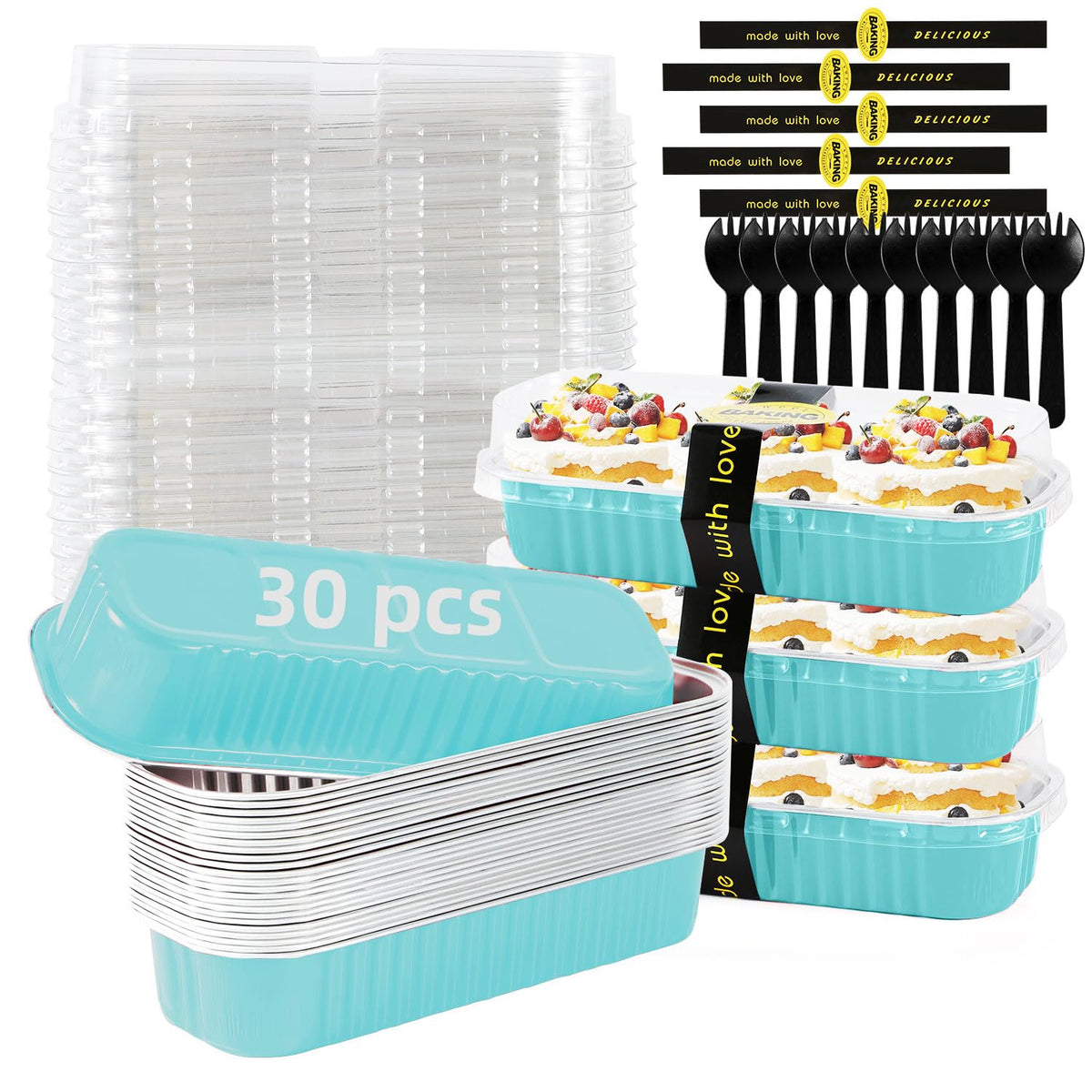 120 Pcs Mixed Color Mini Loaf Pans with Lids and Spoons, 6.8oz Aluminum Foil Baking Pans Versatile for Mini Cake Tins/Loaf Cakes Sturdy Mini Pans with Lids for Baking (120, mixed)