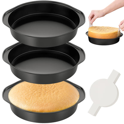 6 Inch Round Cake Pan with Handle, 3PCS Nonstick Cake Pans with 100 PCS Parchment Paper