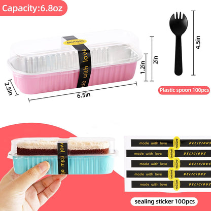 120 Pcs Mixed Color Mini Loaf Pans with Lids and Spoons, 6.8oz Aluminum Foil Baking Pans Versatile for Mini Cake Tins/Loaf Cakes Sturdy Mini Pans with Lids for Baking (120, mixed)