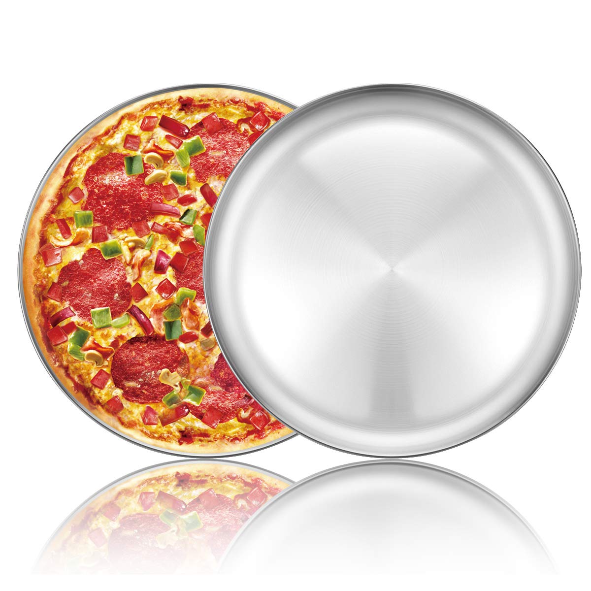 Deedro 12 Inch Pizza Pan, Round Stainless Steel Pizza Tray for Oven, 2 Pack