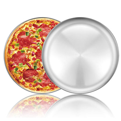 Deedro 12 Inch Pizza Pan, Round Stainless Steel Pizza Tray for Oven, 2 Pack