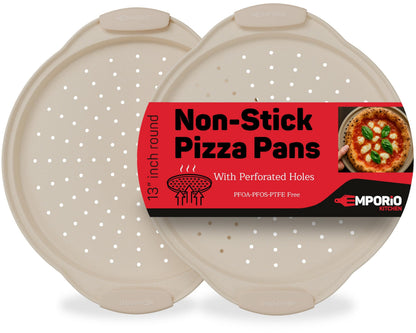 Non-Stick Pizza Pan with Silicone Handle 1 Pack, 13 Inch Round Carbon Steel Tray with Perforated Holes, Dishwasher & Oven Safe Up To 450°F, PFOAPFOSPTFE Free, Durable Nonstick Gray Marble Coating