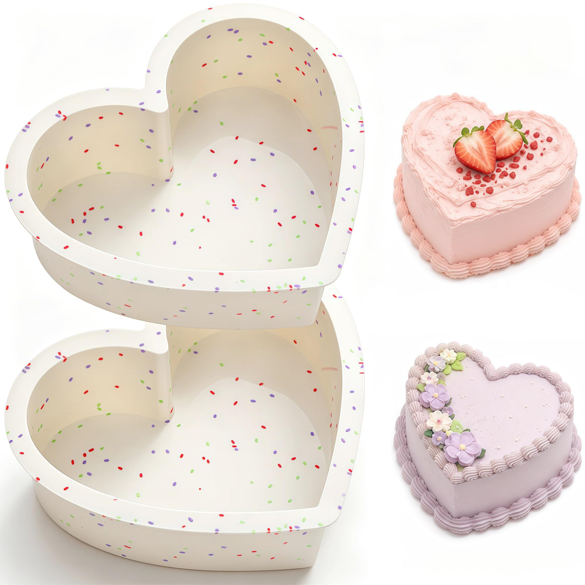 10 Inch Heart Shaped Cake Pans Silicone for Baking, 2 Pcs