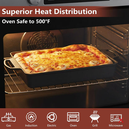 KEESHA 9x13 Inch Cast Iron Detroit Pizza Pan