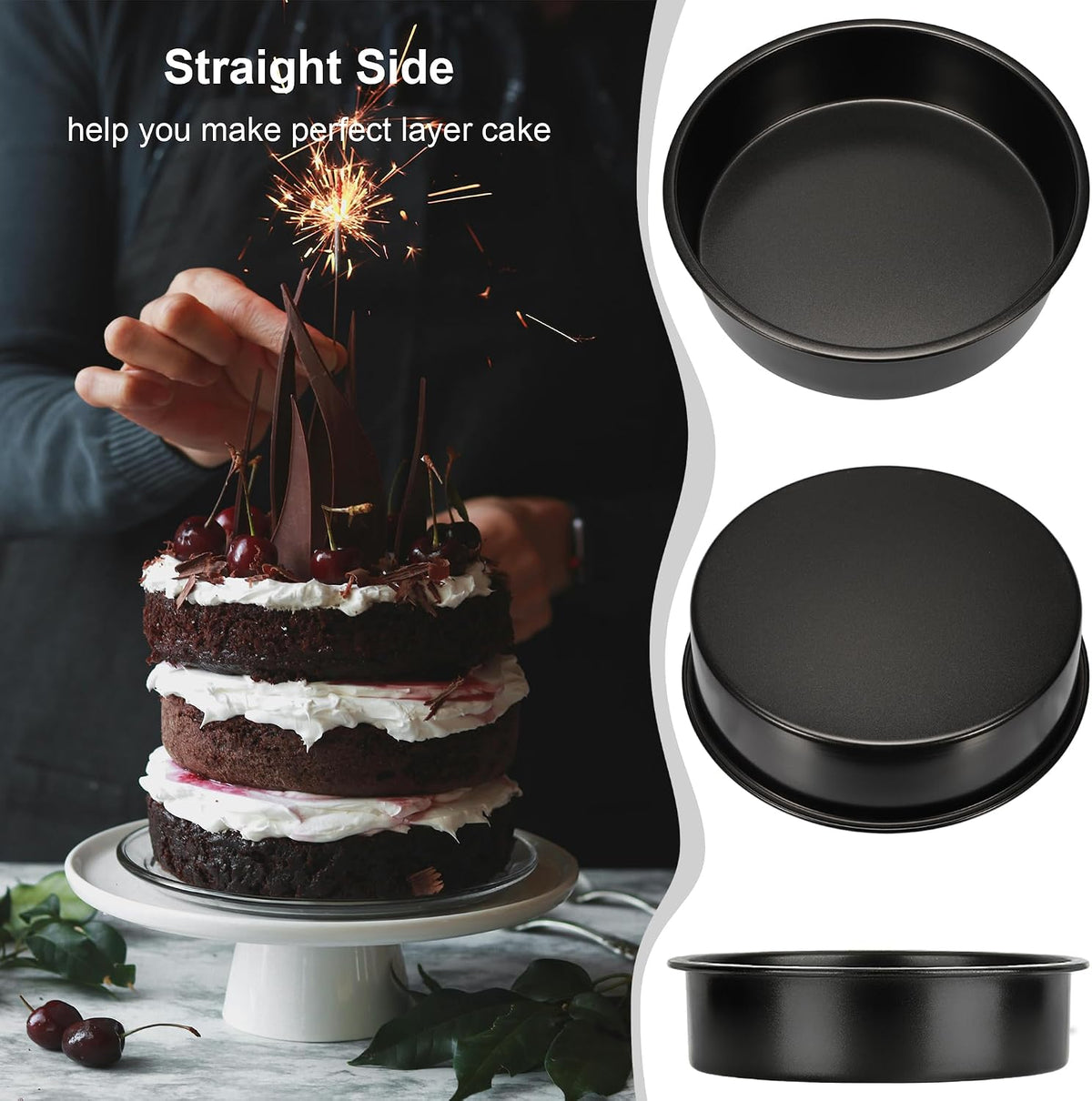 8 Inch Cake Pan, 3PCS Nonstick Baking Pans Set with 100PCS Parchment Paper