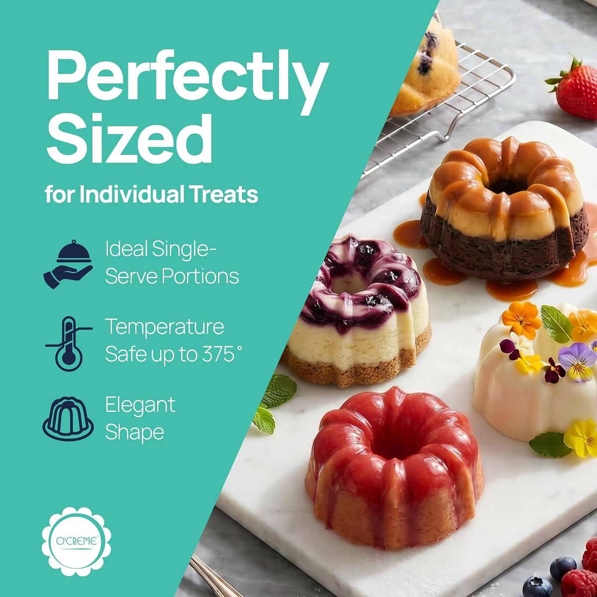 O'CREME Mini Cake Pan Silicone Baking Mold, Reusable Bakeable Silicone Molds for Jello and Desserts, Non-Stick BPA-Free, Moldes para Flan, Moldes Para Gelatinas, Mini Flan Molds, 25 Pack