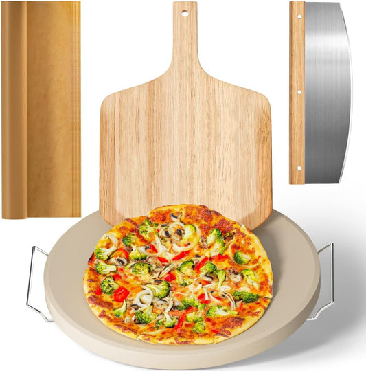 Gyreuni 16''Pizza Stone for Oven and Grill with Pizza Peel,Baking Stone set