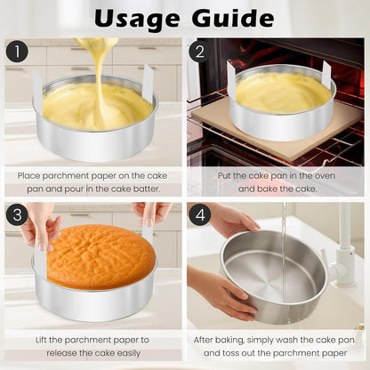 8 Inch Cake Pan - 3PCS Stainless Steel Round Layer Cake Baking Pans with 100 PCS Parchment Paper, Round Bakeware for Party Birthday Wedding, Mirror Finish & Dishwasher Safe