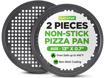 NutriChef 12.8 Inch Nonstick Pizza Pan for Oven - Carbon Steel Pizza Baking Tray with Airflow Holes - Premium Bakeware for Fresh & Frozen Pizza, Dishwasher Safe - Gray