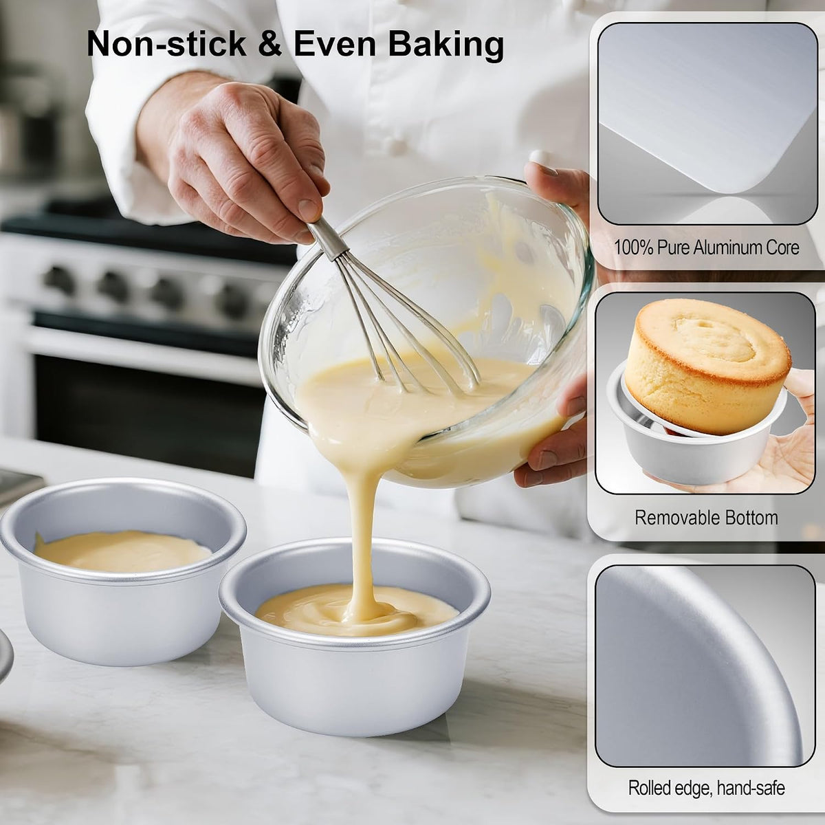 4 Inch Cake Pan Set of 8, Aluminum Mini Cake Pans & 100PCS Parchment Paper