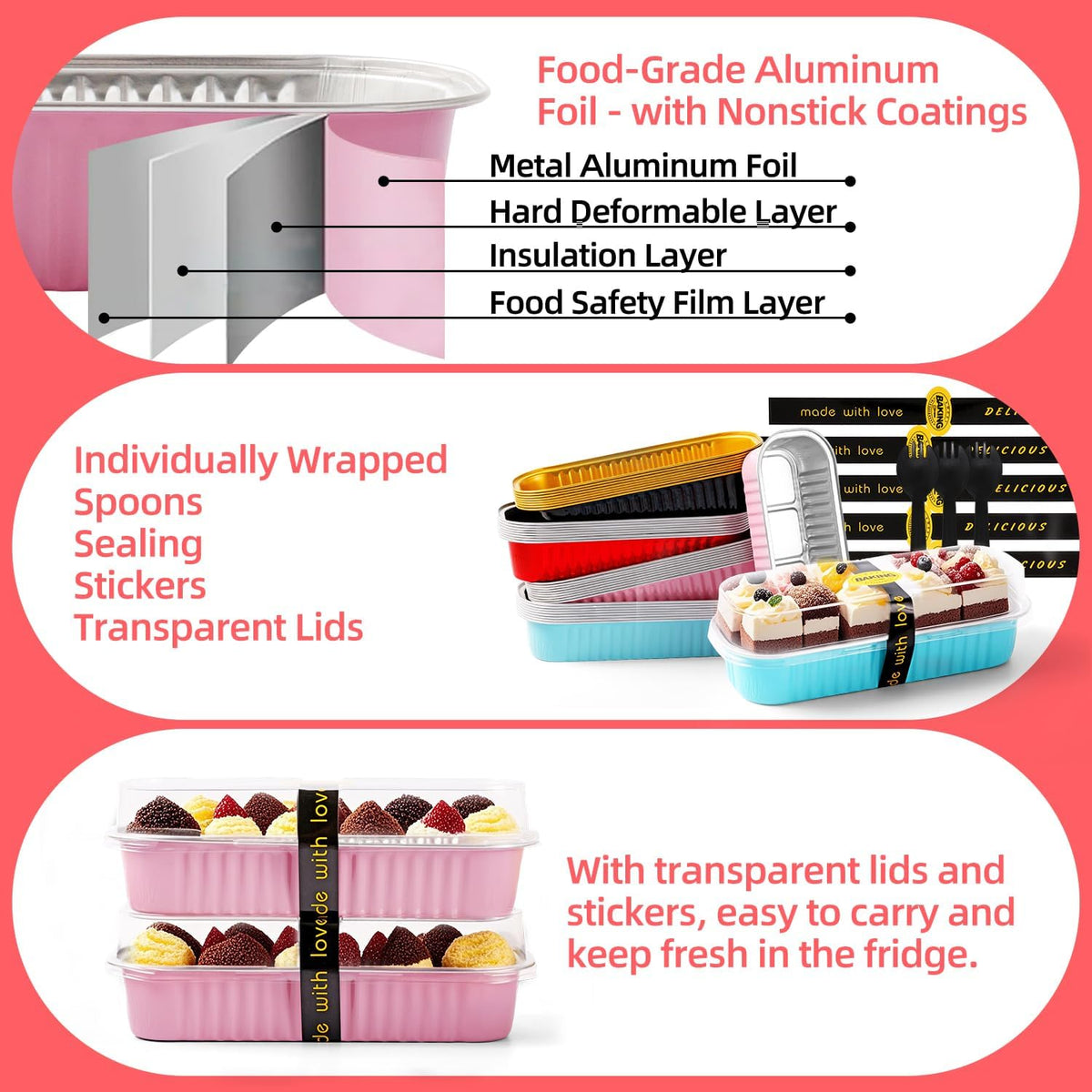 120 Pcs Mixed Color Mini Loaf Pans with Lids and Spoons, 6.8oz Aluminum Foil Baking Pans Versatile for Mini Cake Tins/Loaf Cakes Sturdy Mini Pans with Lids for Baking (120, mixed)