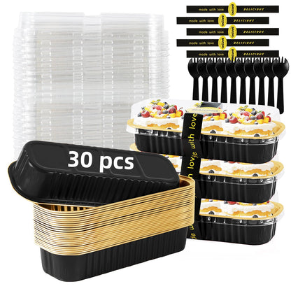 120 Pcs Mixed Color Mini Loaf Pans with Lids and Spoons, 6.8oz Aluminum Foil Baking Pans Versatile for Mini Cake Tins/Loaf Cakes Sturdy Mini Pans with Lids for Baking (120, mixed)