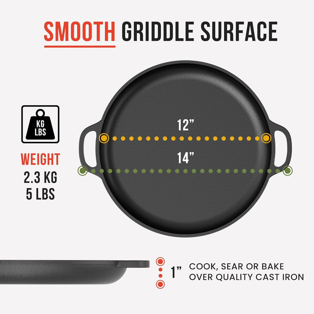 Chef Pomodoro Cast Iron Pizza Pan, 12 Inch, Pre-Seasoned Non-Stick Skillet