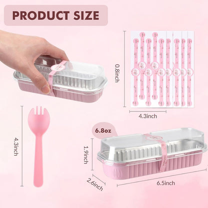 30 Pack Mini Loaf Cake Pan with Lids and Spoons, 6.8oz Small Disposable Aluminum Cake Tin Foil Pans, Rectangular Mini Loaf Bread Pans with Lids for Baking,Party,Picnics,Holidays (Pink)