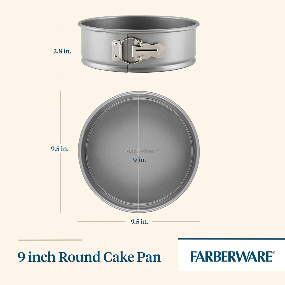 Farberware Nonstick Bakeware 9-Inch Round Springform Pan, Gray