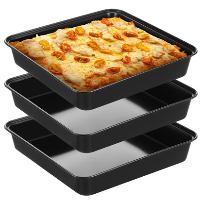 3 Pcs Detroit Style Pizza Pan, 9.5 x 9.5 x 2.56 Inch, Black