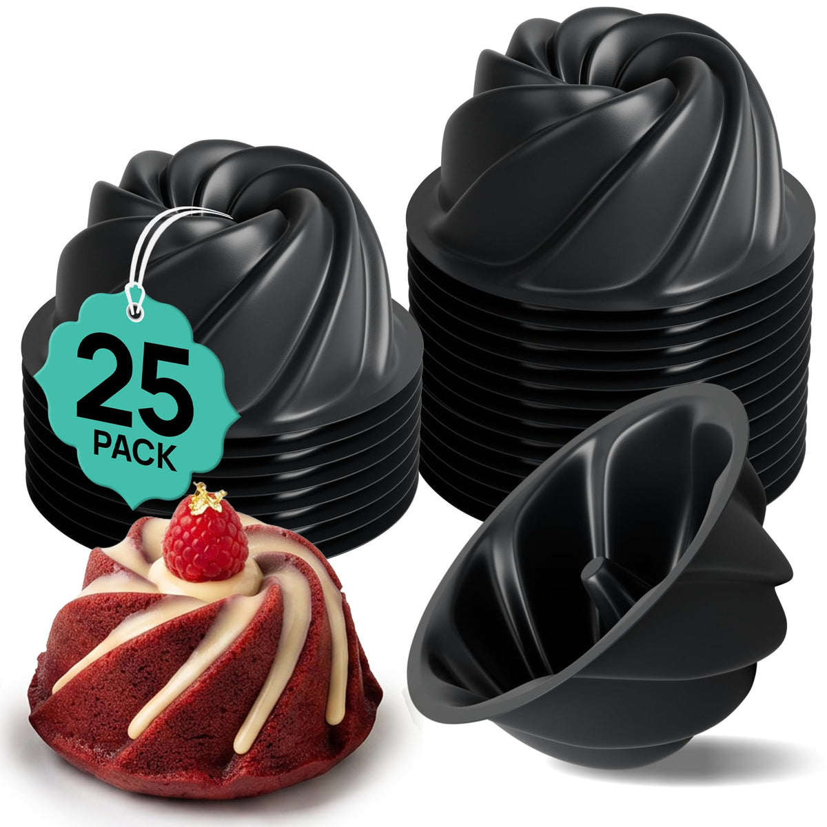 O'CREME Mini Cake Pan Silicone Baking Mold, Reusable Bakeable Silicone Molds for Jello and Desserts, Non-Stick BPA-Free, Moldes para Flan, Moldes Para Gelatinas, Mini Flan Molds, 25 Pack