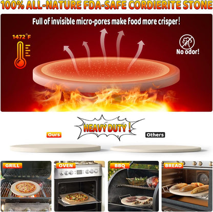 Gyreuni 16''Pizza Stone for Oven and Grill with Pizza Peel,Baking Stone set