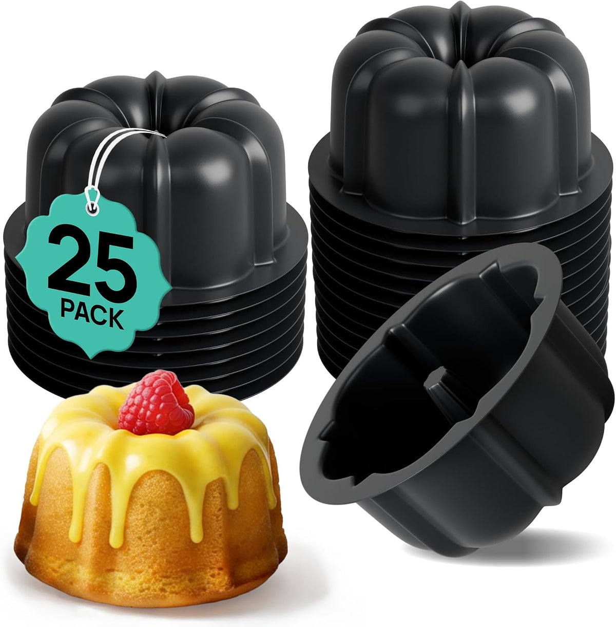 O'CREME Mini Cake Pan Silicone Baking Mold, Reusable Bakeable Silicone Molds for Jello and Desserts, Non-Stick BPA-Free, Moldes para Flan, Moldes Para Gelatinas, Mini Flan Molds, 25 Pack