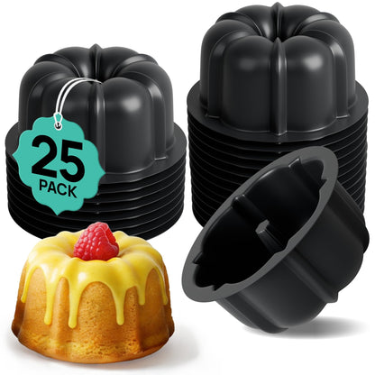 O'CREME Mini Cake Pan Silicone Baking Mold, Reusable Bakeable Silicone Molds for Jello and Desserts, Non-Stick BPA-Free, Moldes para Flan, Moldes Para Gelatinas, Mini Flan Molds, 25 Pack