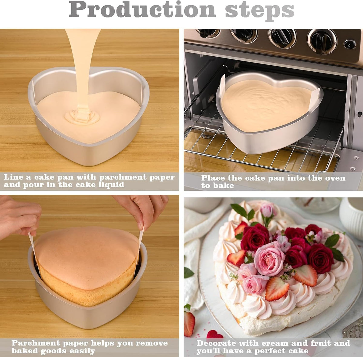 HUAKENER 8 Inch Heart Cake Pan, Non-stick Aluminum Heart Cake Pan