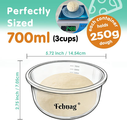 4Pcs Stackable Silicone Pizza Dough Proofing Containers with Lids,Pizza Dough Proofing Box | Make 12" Pizzas 700ml(4Pcs Beige)