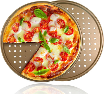 12.6 Inch Pizza Pan Set of 2, Non-Stick Carbon Steel Pizza Crisper Tray