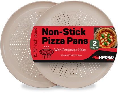 Emporio Kitchen Non-Stick Pizza Pan 1 Pack – 16 Inch Round Carbon Steel Pizza Tray with Perforated Holes, PFOAPFOSPTFE-Free, Dishwasher & Oven Safe Up To 450°F, Durable Nonstick Silver Coating