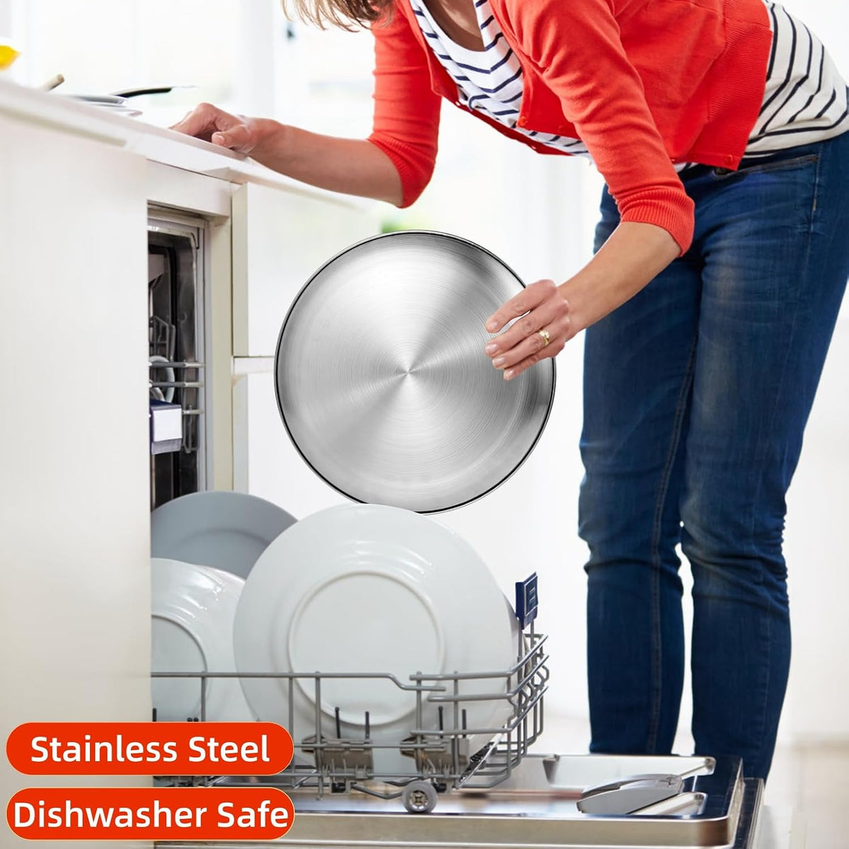 13-3/8" Stainless Steel Pizza Pan, Round Silver Metal Baking Tray for Pizza