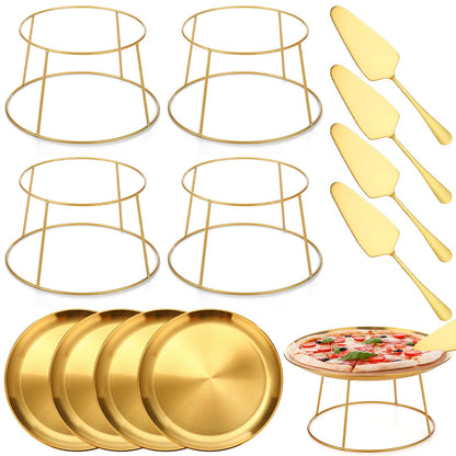 12 Pcs Pizza Pan Riser Stands Tray Set,Silver,Round