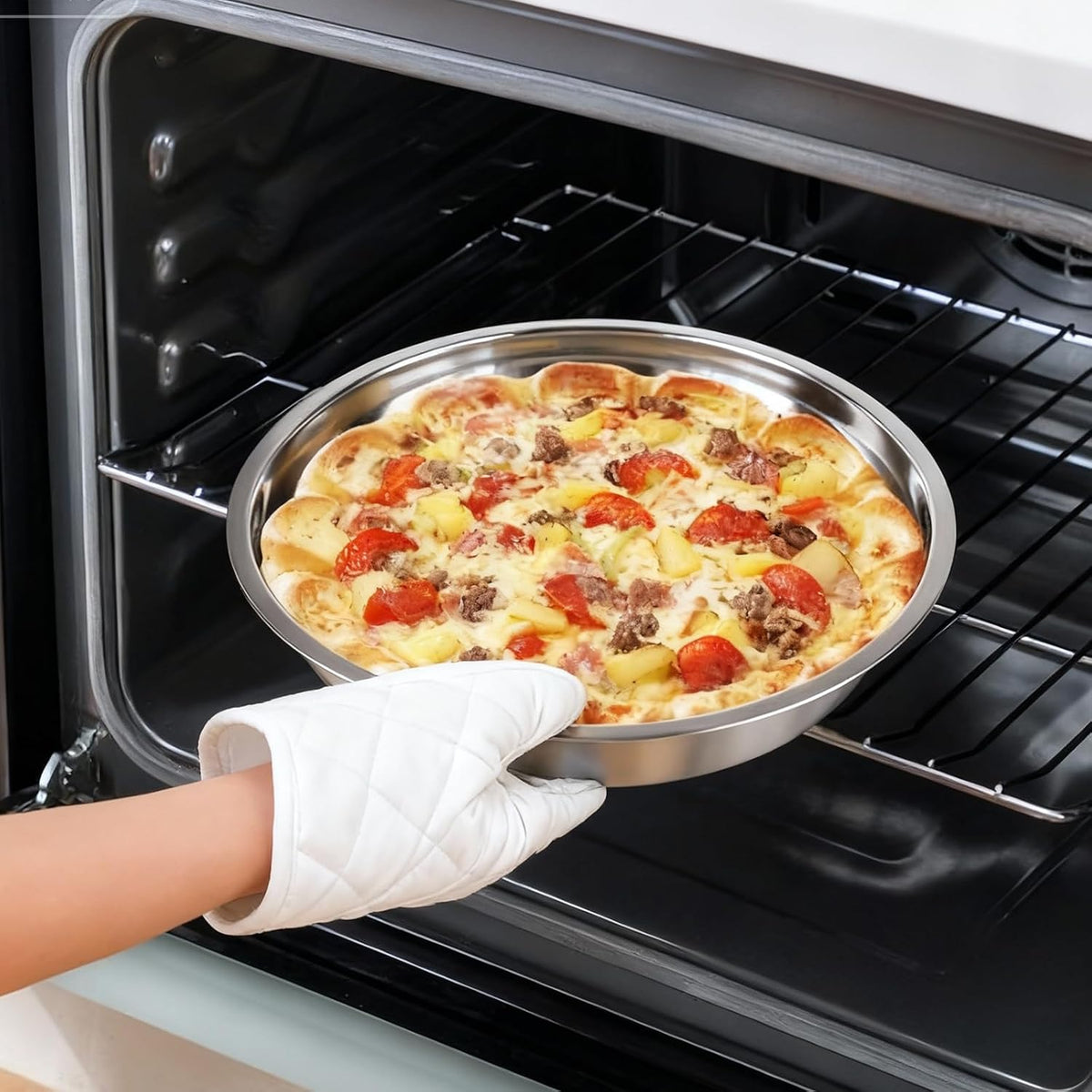 6 Pack Deep Dish Pizza Pan 8 Inch Stainless Steel Pizza Pan for Oven, Non-Stick & Dishwasher Safe Pizza Tray Pizza Baking Sheet Pizza Plates Pie Pan for Pizza, Pie, Cookie