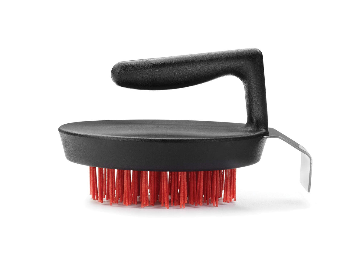 Outset 76621 Himalayan Salt Block, Pizza Stone and Cast Iron Pan Nylon Cleaning Brush with Stainless Steel Scraper, 5 x 4 x 3, Black