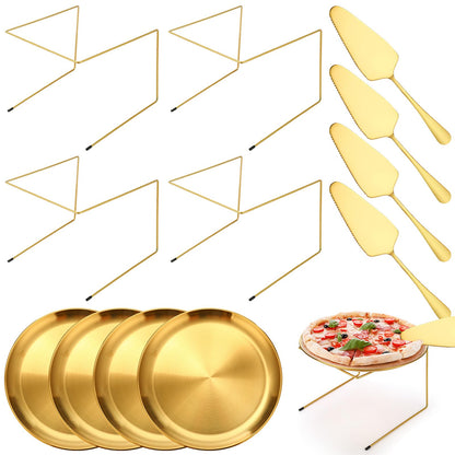 12 Pcs Pizza Pan Riser Stands Tray Set,Silver,Round
