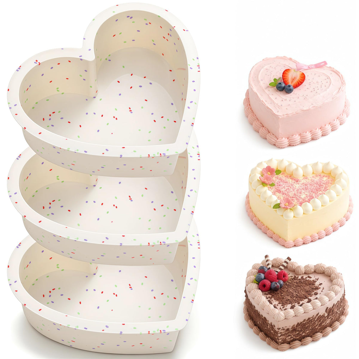 8 Inch Heart Shaped Cake Pans for Baking, Set of 3